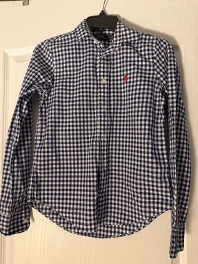 Polo by Ralph Lauren Women’s Navy and White Gingham Button-Down Shirt.